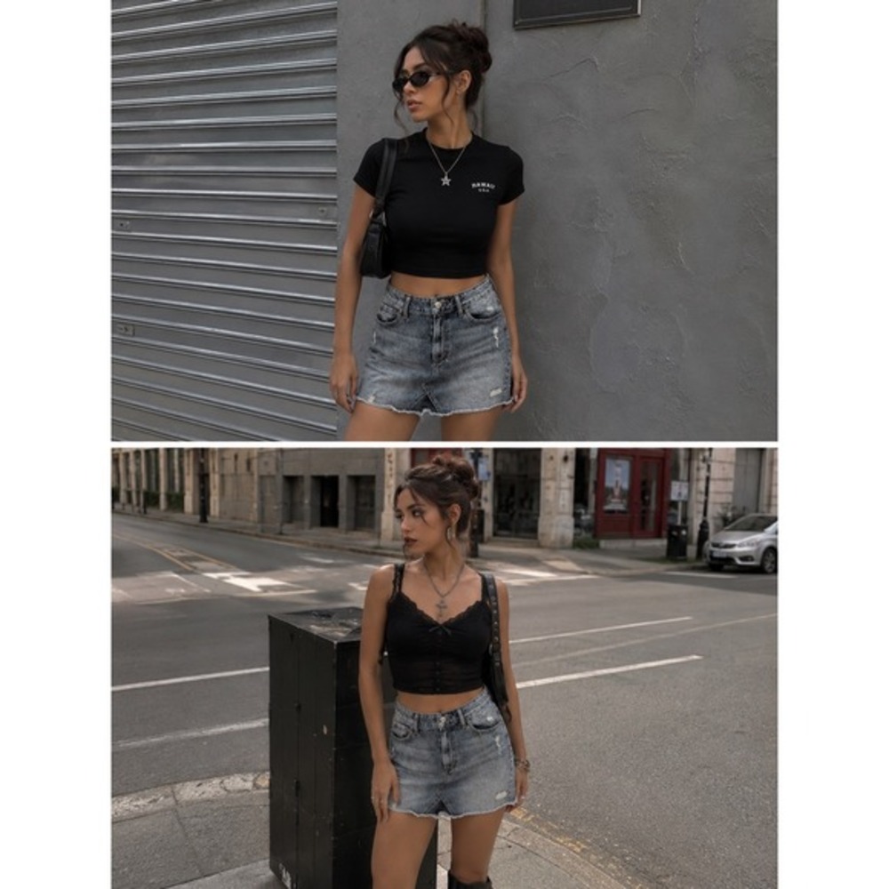 Guess Distress Denim Front‎ Slit Midi Y2K Preppy Gothcore Women Skirt Small
